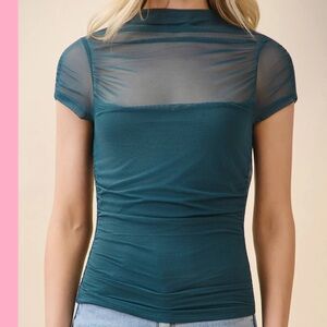 Teal Mesh Short Sleeve Top